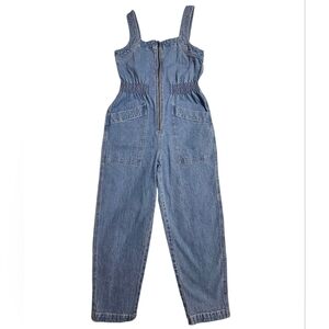 Madewell Blue Denim Front Zip Romper With Smocked Waist, XS Petite